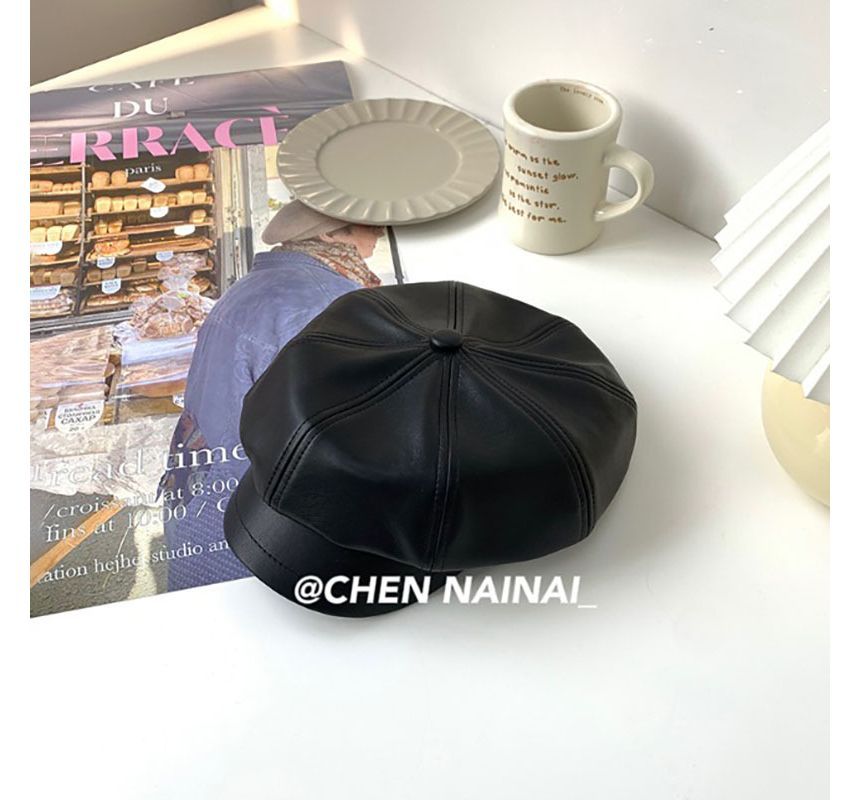 Leather Newsboy Faux Cap