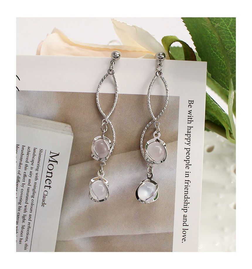 Cat Alloy Eye Stone Faux Earring Fringed