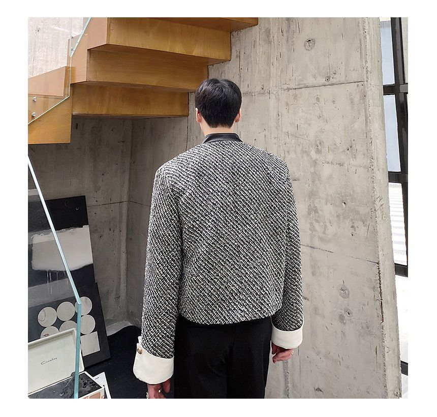 Stand Collar Tweed Single-Breasted Jacket