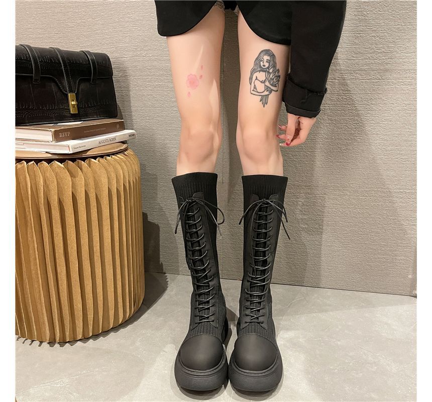 Platform Lace-Up Tall Boots Sock