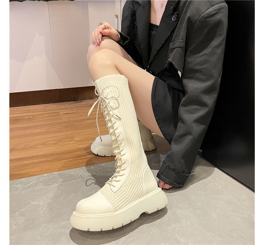 Platform Lace-Up Tall Boots Sock