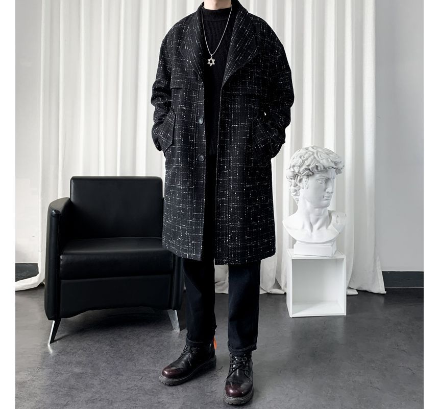Tweed Button-Up Long Coat