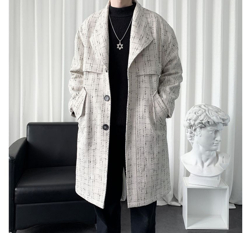 Tweed Button-Up Long Coat