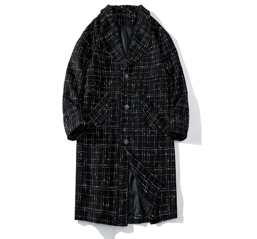 Tweed Button-Up Long Coat