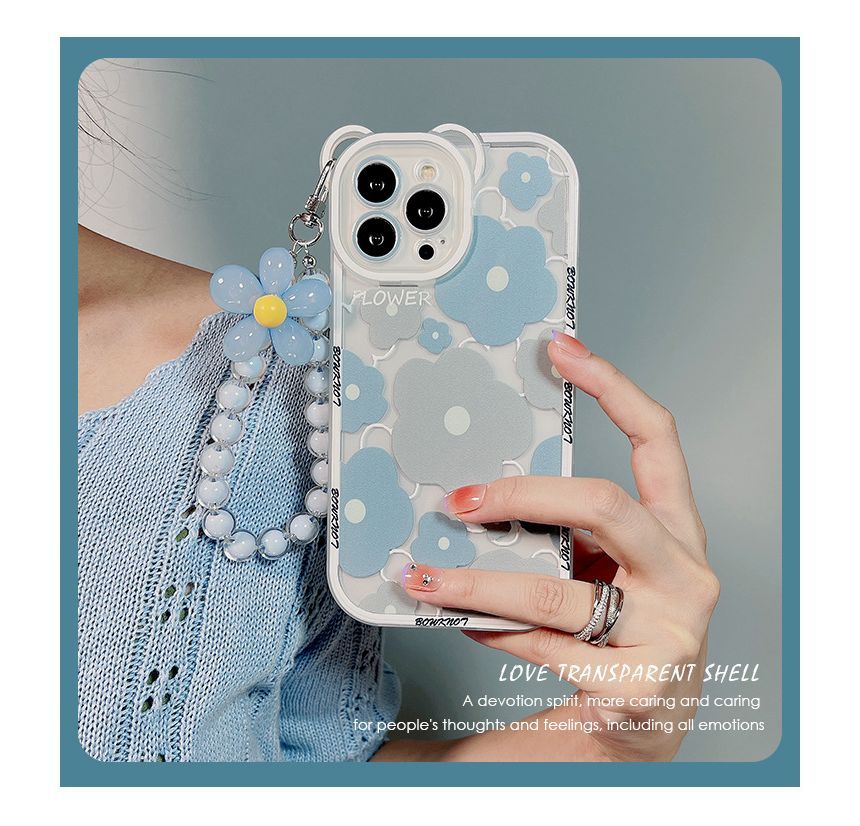 Flower Bead Chain Case Phone Transparent