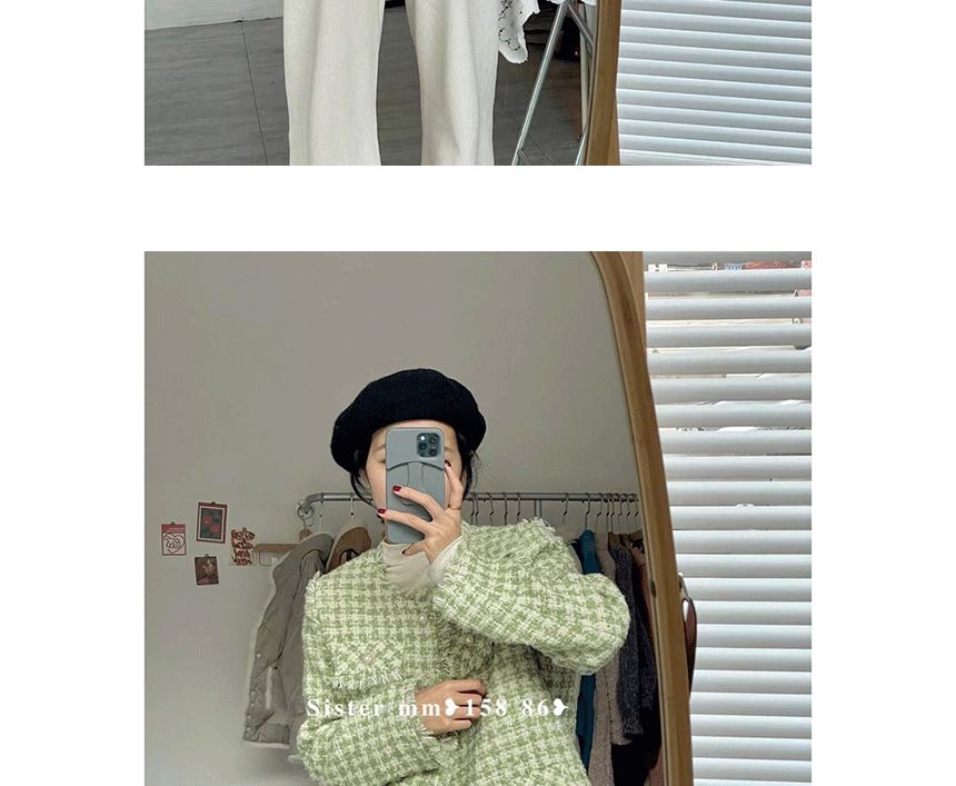 Crew Neck Tweed Button Jacket