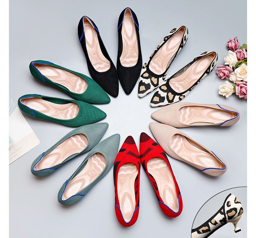 Kitten Pointy-Toe Knit Heel Pumps