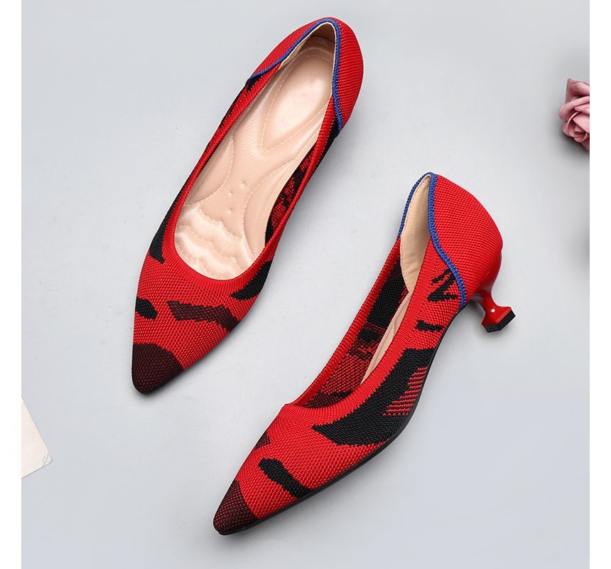 Kitten Pointy-Toe Knit Heel Pumps