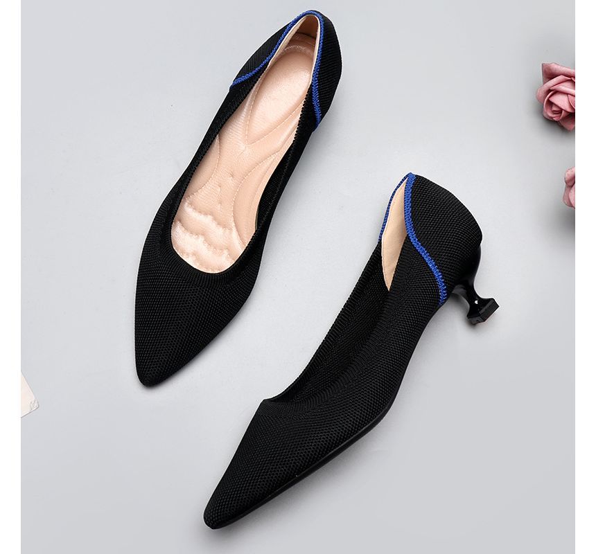 Kitten Pointy-Toe Knit Heel Pumps
