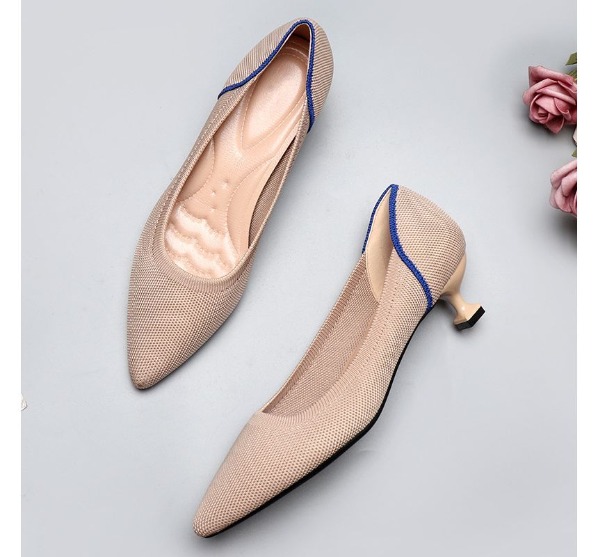 Kitten Pointy-Toe Knit Heel Pumps