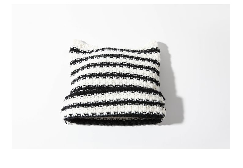 Striped Knit Beanie Cat Ear