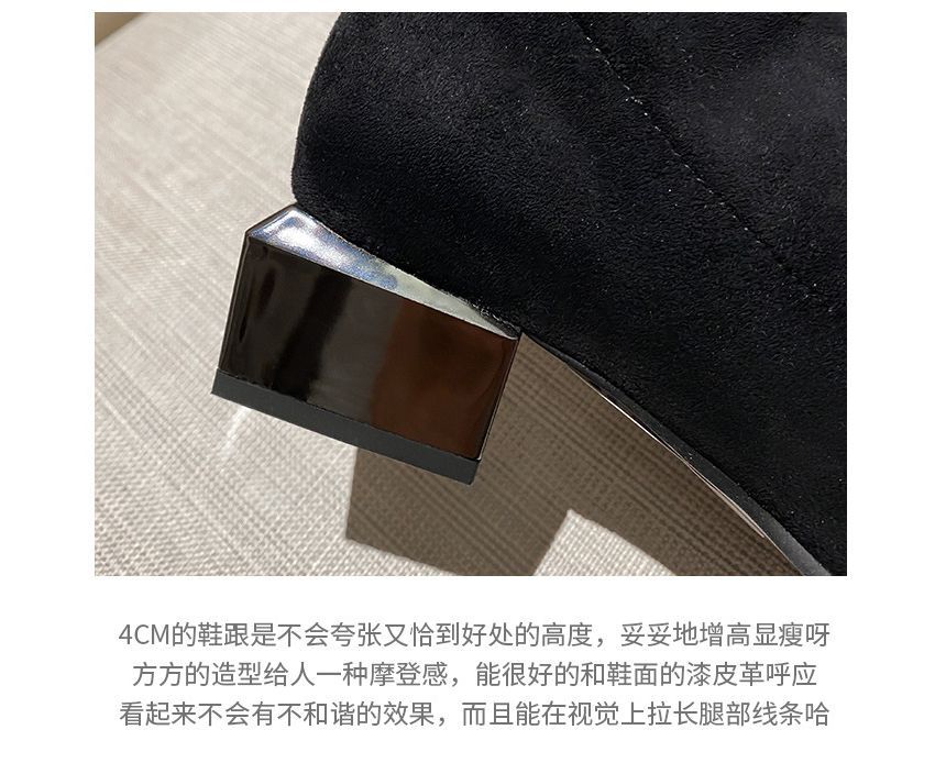 Panel Knee-High Boots Quilted Square-Toe Block Heel