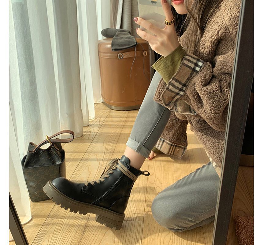 Color Block Short Boots Chunky-Heel