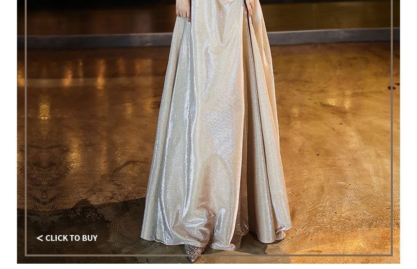 Gown Glitter Shoulder Dress / Cocktail Evening Off A-Line