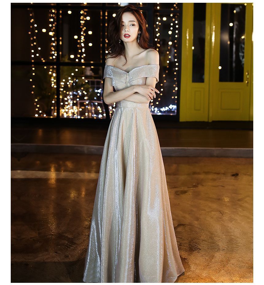 Gown Glitter Shoulder Dress / Cocktail Evening Off A-Line