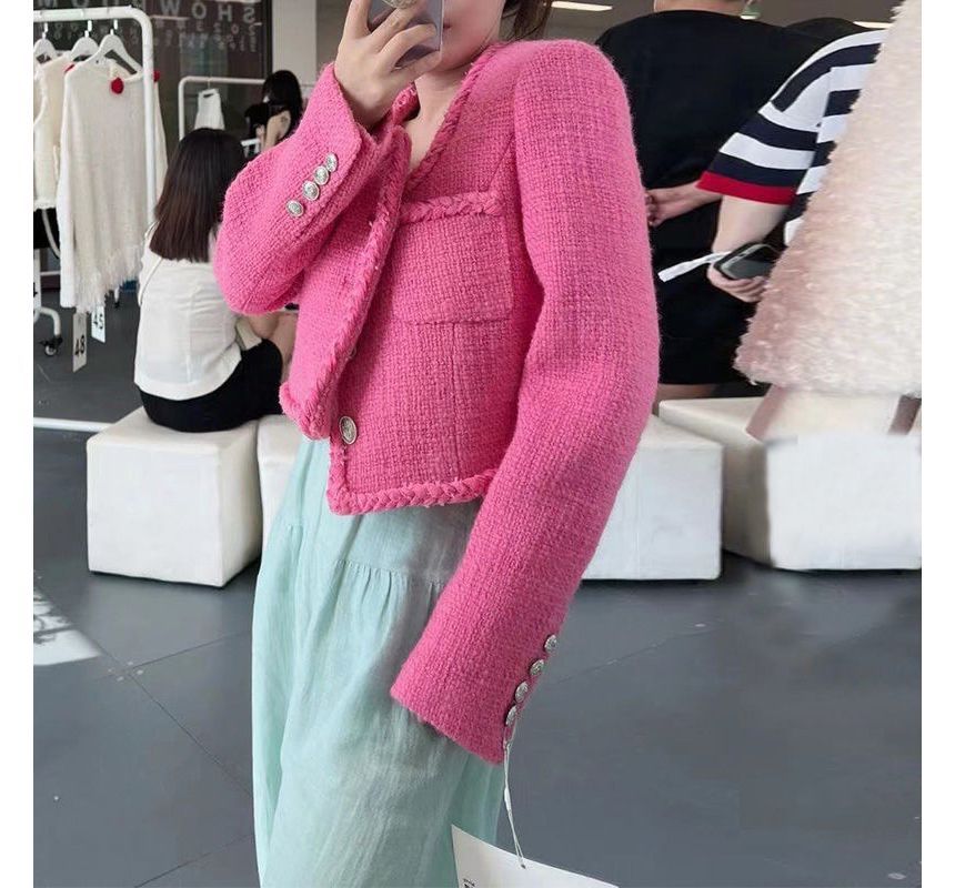 Square Neck Plain Tweed Single Breasted Jacket (Various Designs)