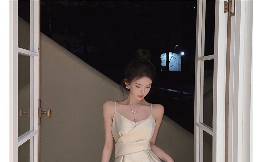 Plain Dress Strap Midi Spaghetti Slim-Fit