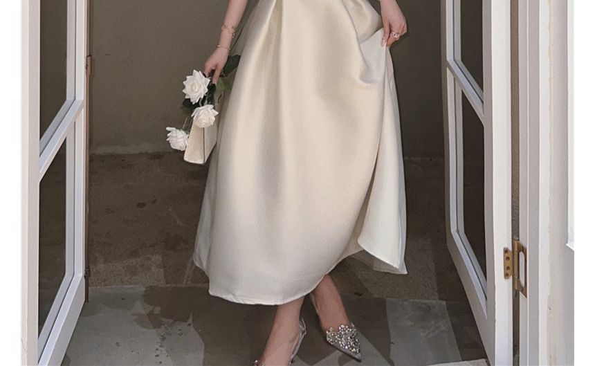 Plain Dress Strap Midi Spaghetti Slim-Fit