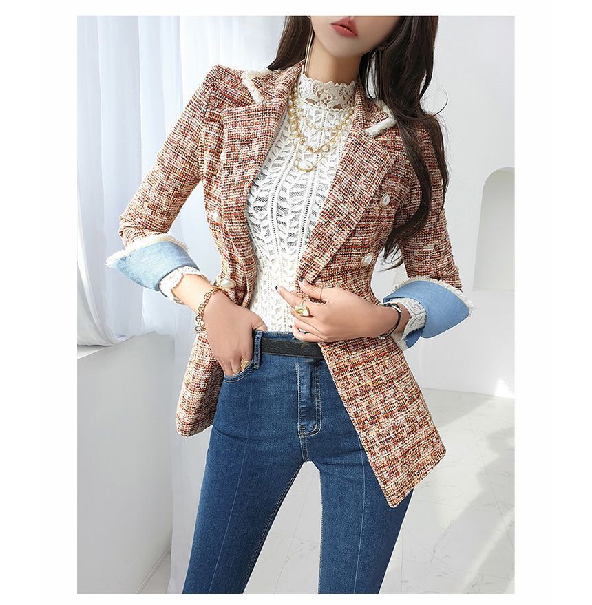 Double Breasted Tweed Slim-Fit Blazer