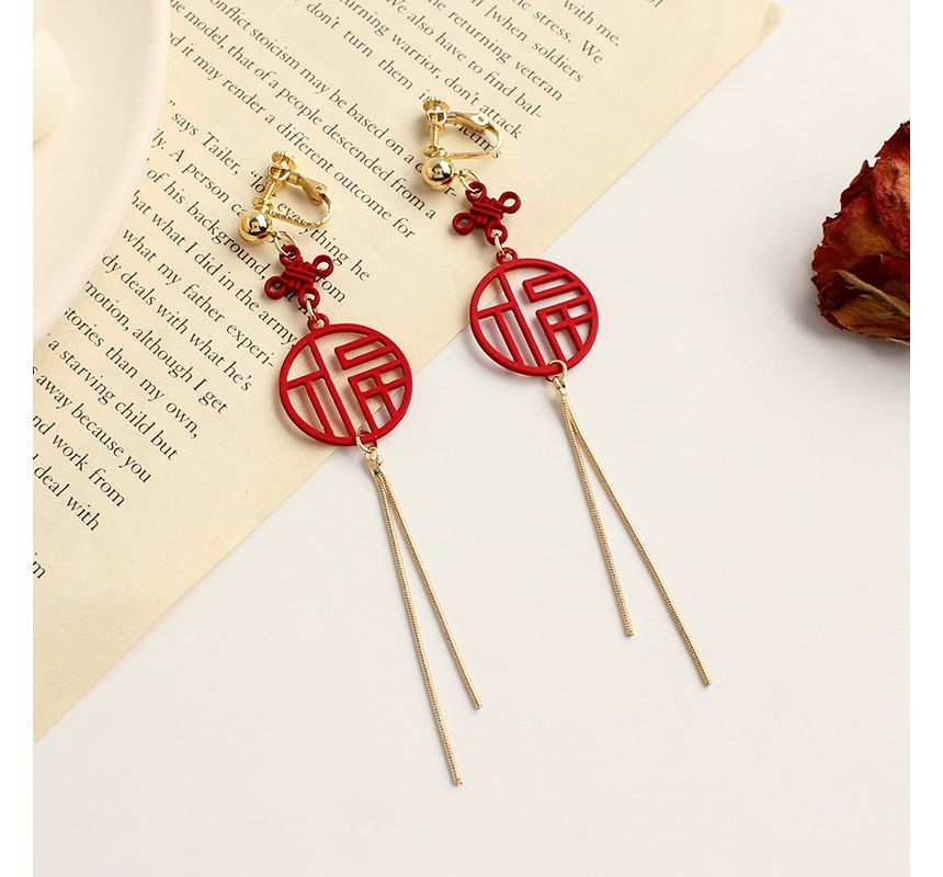 Earring / Fringed Characters Clip-On Chinese