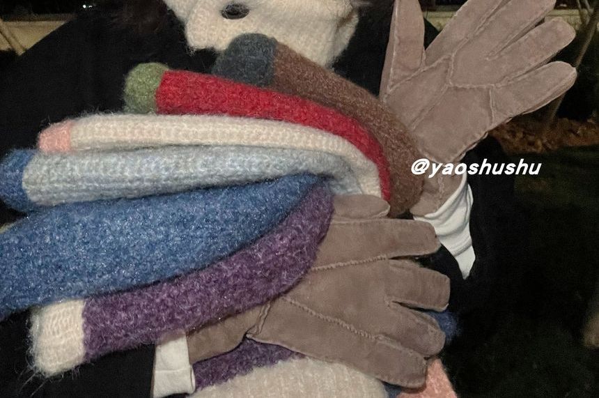 Hat Knit Two-Tone Balaclava