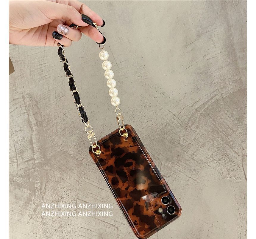 Chain Faux Leopard Pearl Phone Case Print