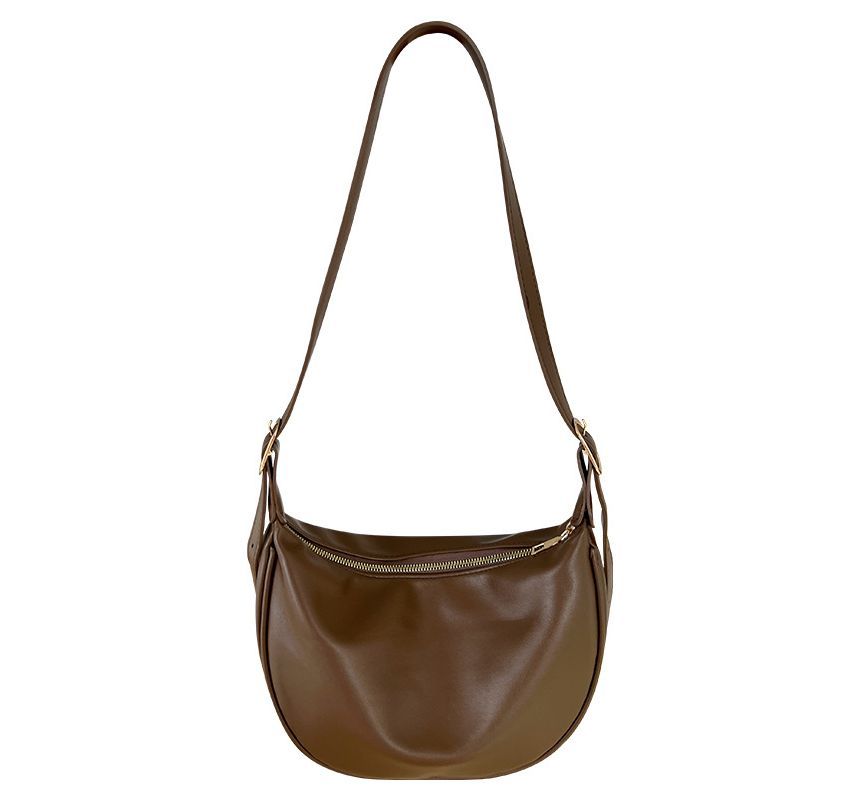Zipper Crossbody Leather Hobo Plain Bag Faux