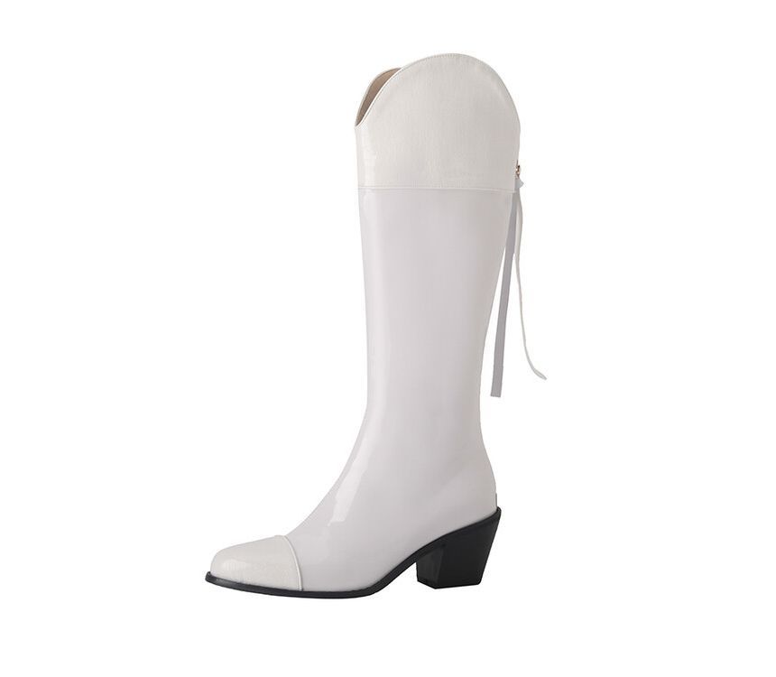 Pointed Heel Tall Boots Chunky