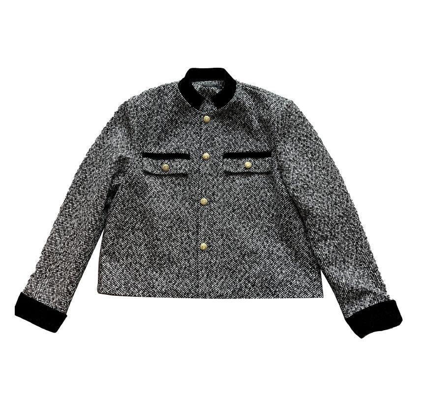Stand Collar Tweed Zip-Up Crop Jacket