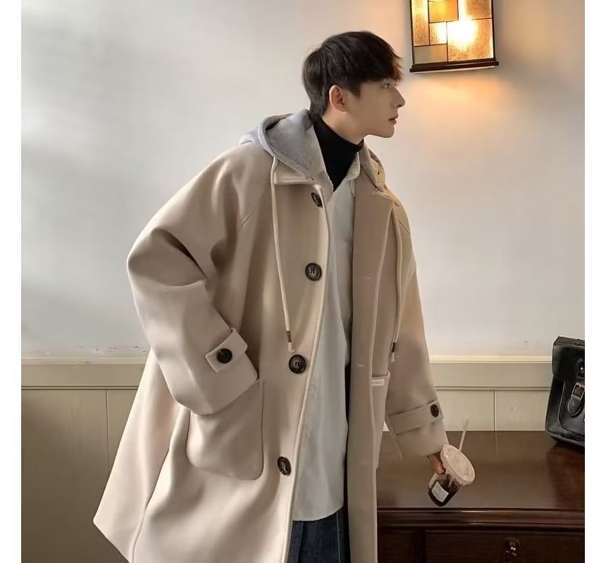 Single Breasted Hooded Woolen Coat