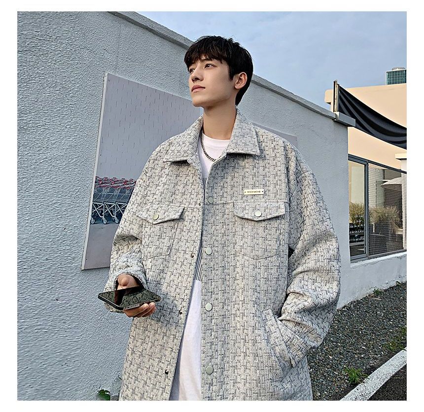 Collared Tweed Loose-Fit Button-Up Jacket