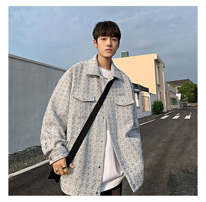 Collared Tweed Loose-Fit Button-Up Jacket