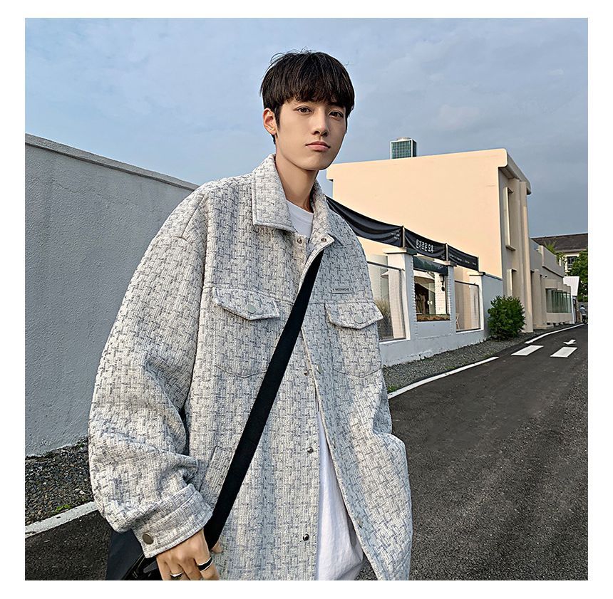 Collared Tweed Loose-Fit Button-Up Jacket