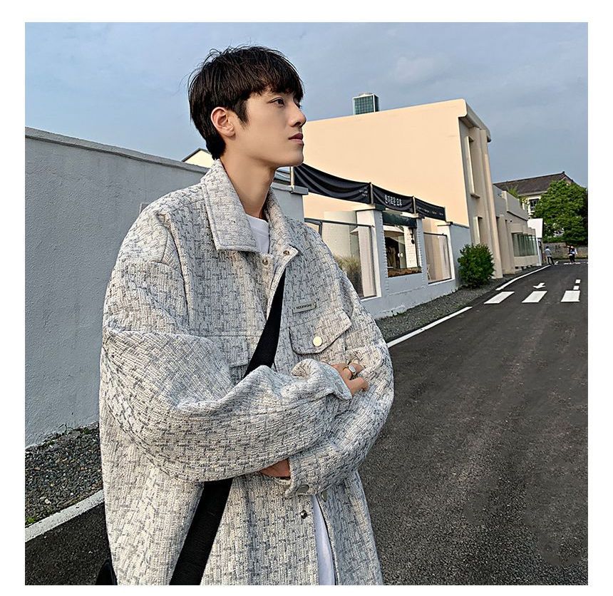 Collared Tweed Loose-Fit Button-Up Jacket