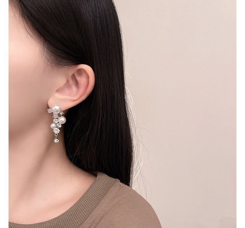 Drop Faux Earring Rhinestone Pearl
