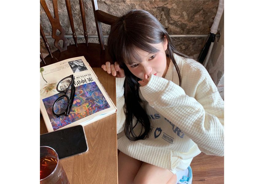 Embroidered Oversized Letter Collar Sweatshirt