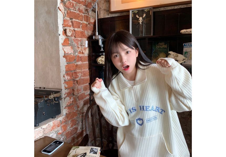 Embroidered Oversized Letter Collar Sweatshirt