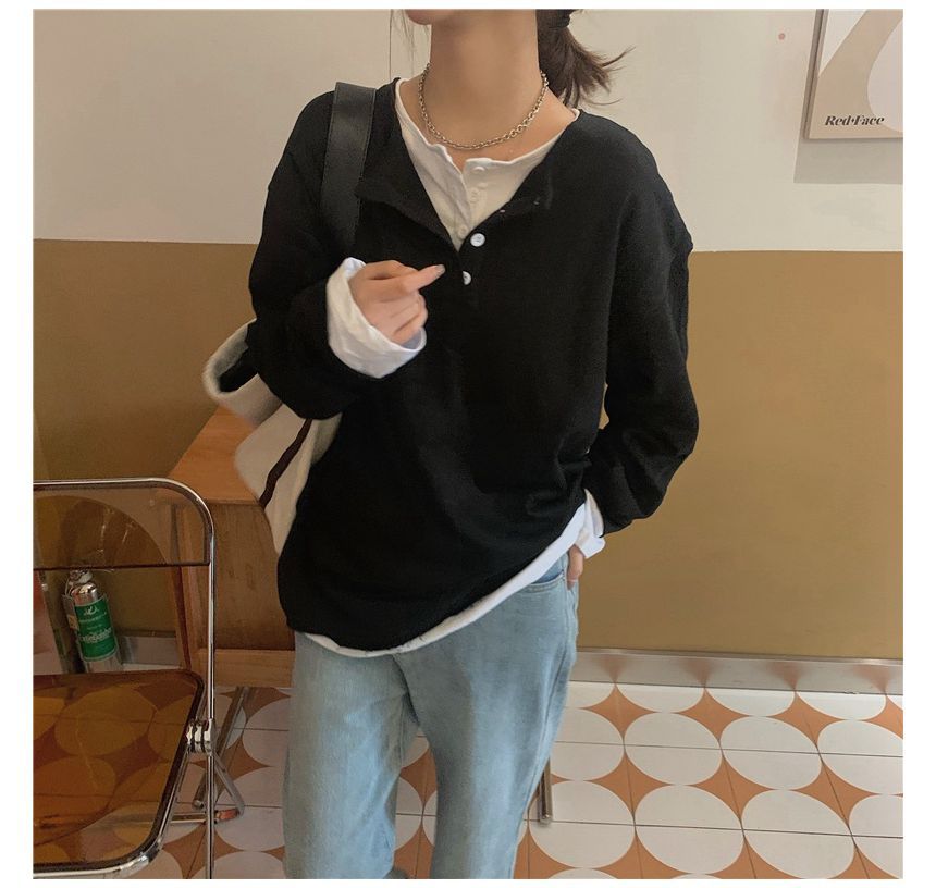 T-Shirt Henley Long-Sleeve Two-Piece Mock