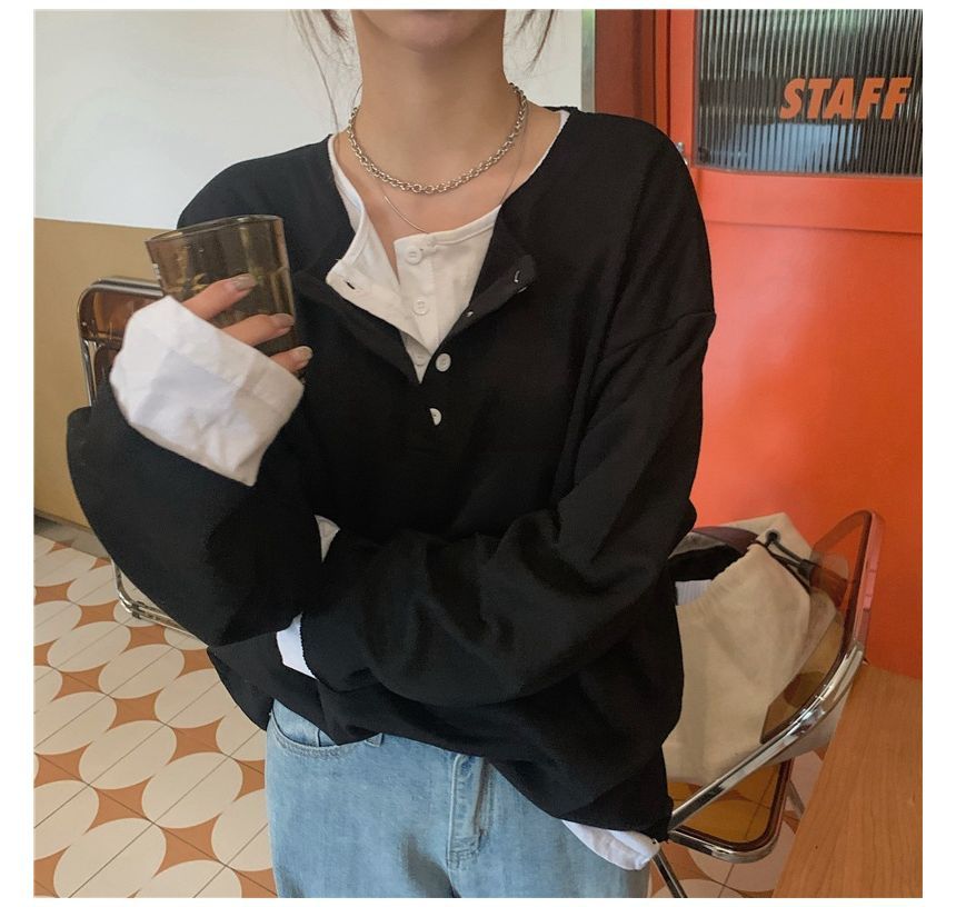 T-Shirt Henley Long-Sleeve Two-Piece Mock