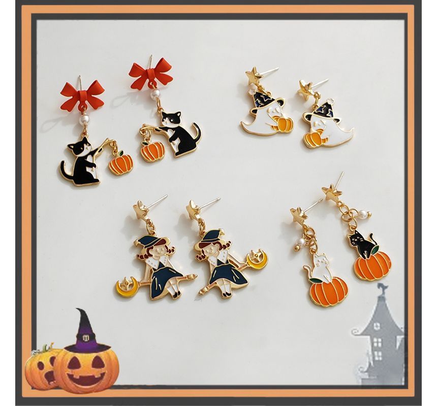 Drop Halloween Earring Clip / Enamel On