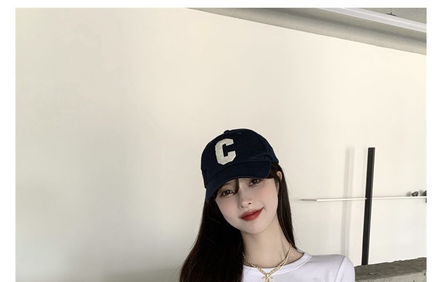 Plain Slim Round Crop Tee Long-Sleeve Neck Fit