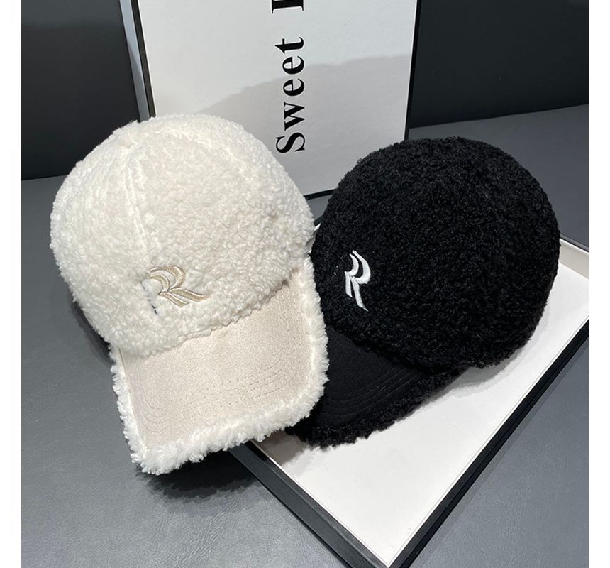 Cap Shearling Letter Faux Embroidered