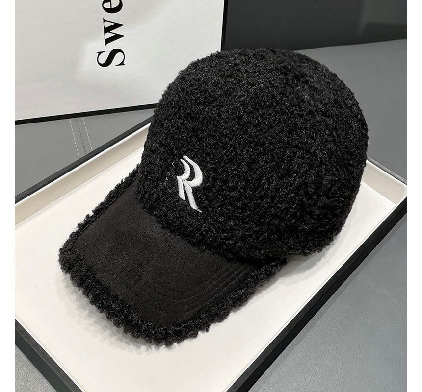 Cap Shearling Letter Faux Embroidered