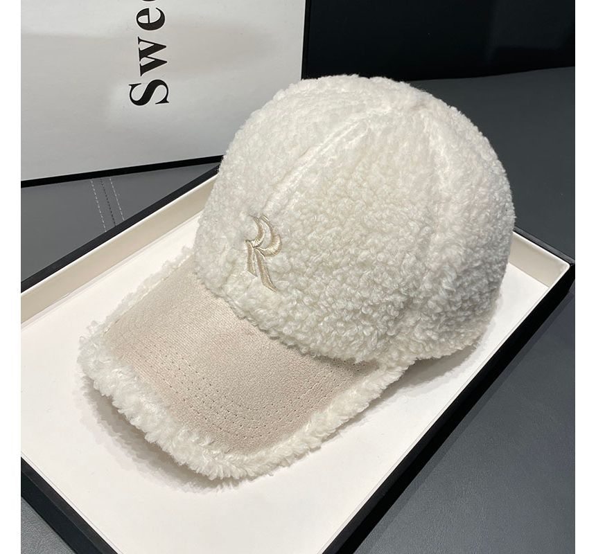 Cap Shearling Letter Faux Embroidered