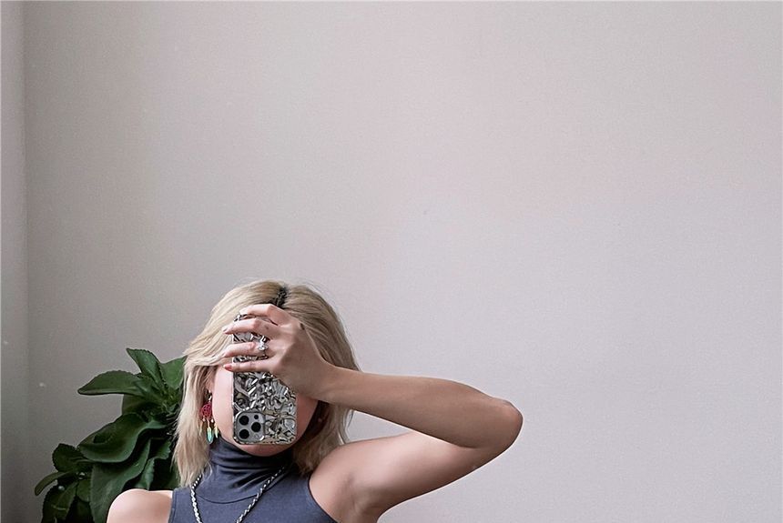 Sleeveless Turtleneck Plain Slim-Fit Dress