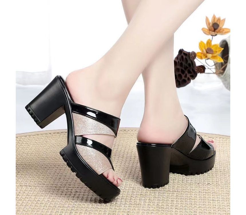 Slide Block-Heel Platform Sandals