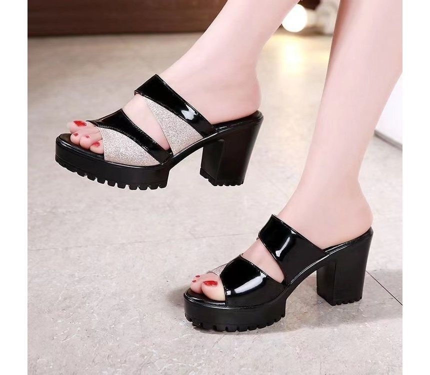 Slide Block-Heel Platform Sandals