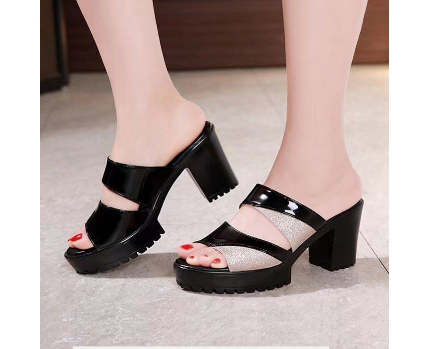 Slide Block-Heel Platform Sandals