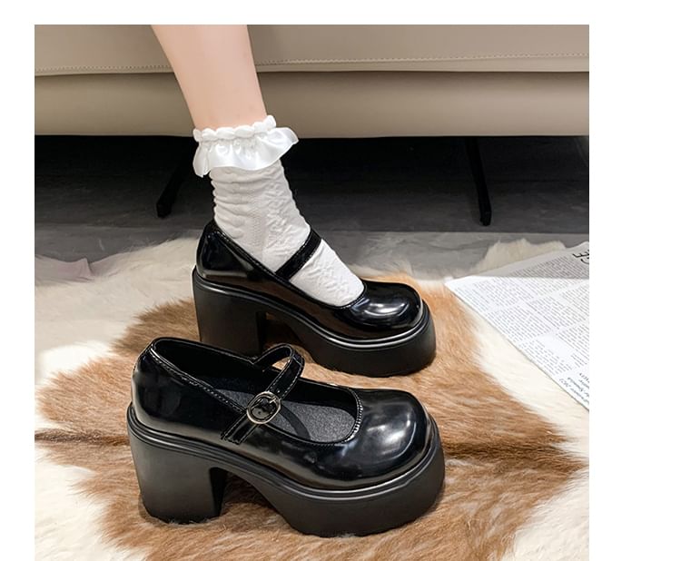 Jane Leather Platform Mary Shoes Faux Block Heel