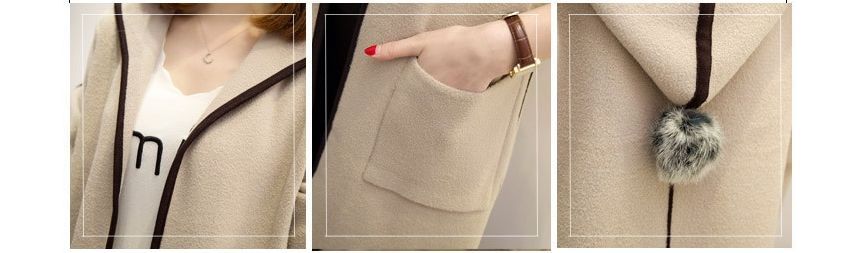 Long-Sleeve Contrast Trim Woolen Coat